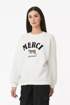 Толстовка с круглым вырезом Merci с вышивкой Fullamoda, экрю