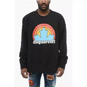 Толстовка с круглым вырезом RAINBOW LEAF из хлопкового флиса Dsquared2, Black