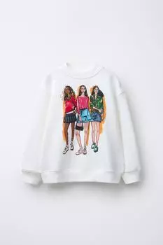 Толстовка с кукольным принтом ZARA, устрично-белый