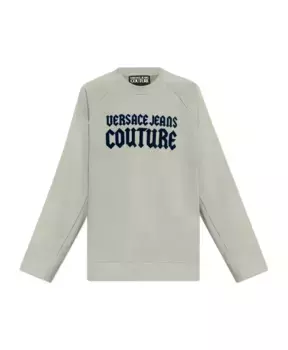Толстовка с логотипом и бархатной отделкой Versace Jeans Couture, серый