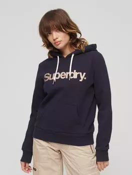 Толстовка с логотипом Metallic Core Superdry, промыть темно-синий