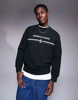 Толстовка с логотипом на груди темно-зеленого цвета Armani Exchange