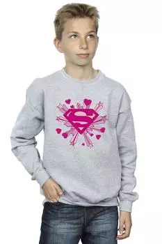Толстовка с логотипом Superman Pink Hearts And Stars DC Comics, серый