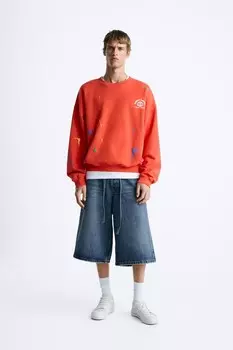Толстовка с лозунгом «брызги краски» ZARA, красный