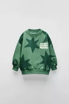 Толстовка с лозунгом star flocking ZARA, зеленый