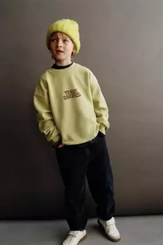 Толстовка с лозунговым принтом ZARA, лайм
