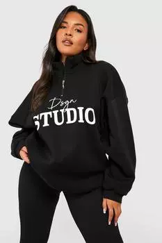 Толстовка с молнией до половины размера Plus Dsgn Studio Script boohoo, черный