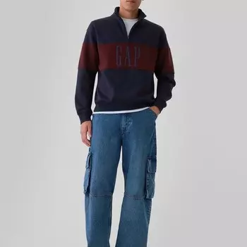 Толстовка с молнией на половину длины и цветными блоками с вышитым логотипом Gap, синий