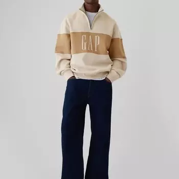 Толстовка с молнией на половину длины и цветными блоками с вышитым логотипом Gap, бежевый