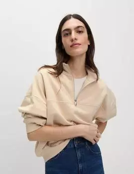 Толстовка с молнией на половину длины из хлопка Marks & Spencer, цвет Medium cream