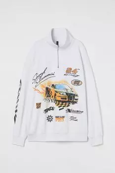 Толстовка с молнией вверху H&amp;M, белый/скоростной удар
