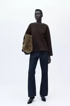 Толстовка с молнией ZARA, темно-коричневый