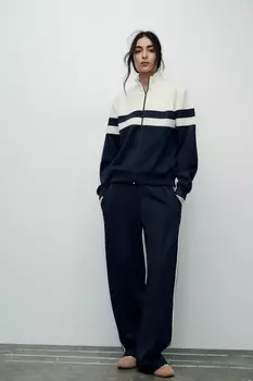 Толстовка с молнией ZARA, темно-синий