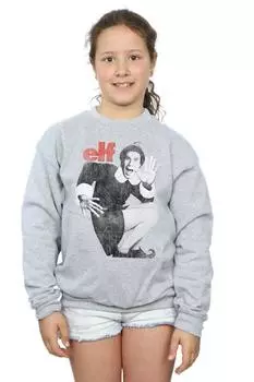 Толстовка с монохромным плакатом и потертостями Elf, серый