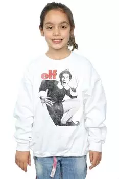 Толстовка с монохромным плакатом и потертостями Elf, белый