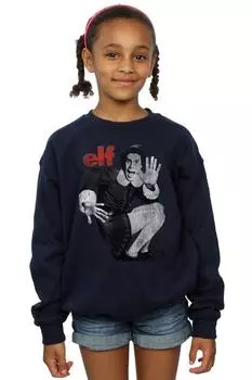 Толстовка с монохромным плакатом и потертостями Elf, темно-синий