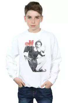 Толстовка с монохромным плакатом и потертостями Elf, белый