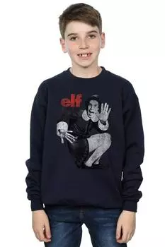 Толстовка с монохромным плакатом и потертостями Elf, темно-синий