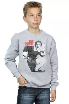 Толстовка с монохромным плакатом и потертостями Elf, серый