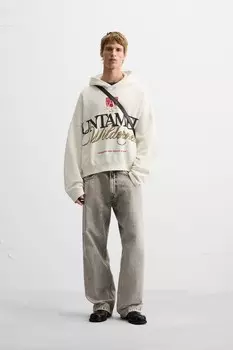 Толстовка с набранным лозунгом ZARA, экрю