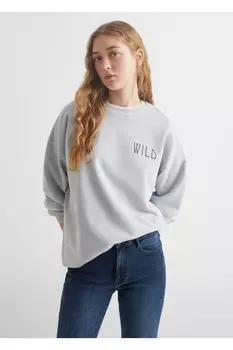Толстовка с надписью и рисунком Mango, серый