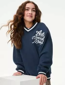 Толстовка с надписью из хлопка Marks & Spencer, темно-синий