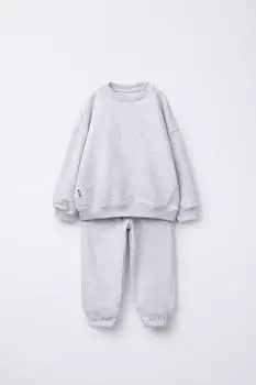 Толстовка с надписью label и комплект для бега трусцой ZARA, серый марл