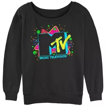 Толстовка с напуском и графическим рисунком для юниоров с логотипом MTV и неоновым принтом для вечеринок Licensed Character, черный