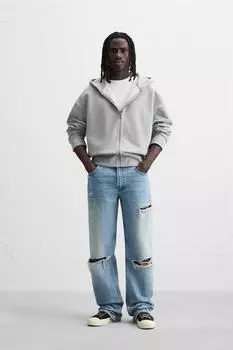 Толстовка с необработанными краями ZARA, серый марл