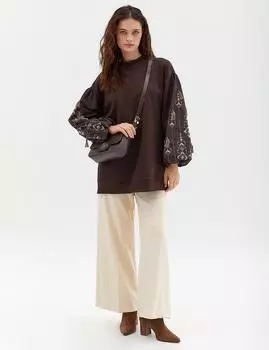 Толстовка с объемными рукавами и вышивкой Etamin, горько-коричневый Kayra