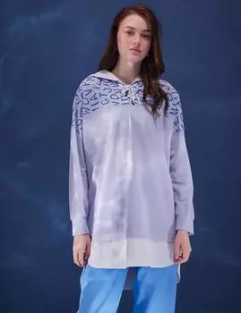 Толстовка с открытыми плечами с принтом Синий Kayra