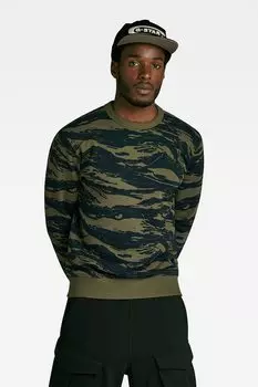 Толстовка с овальным вырезом и камуфляжным принтом G-Star Raw, зеленый