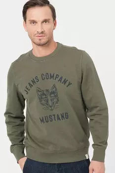 Толстовка с овальным вырезом и принтом Mustang, зеленый