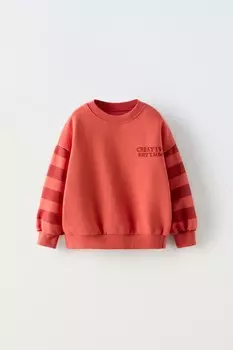 Толстовка с полосатыми рукавами ZARA, красноватый