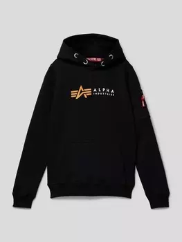 Толстовка с принтом этикетки Alpha Industries, черный
