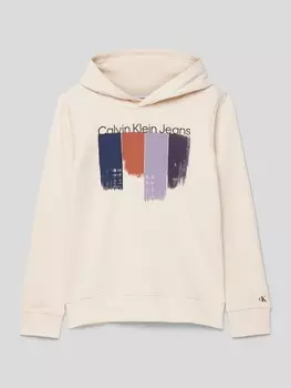 Толстовка с принтом этикетки Calvin Klein Jeans, светло-серый