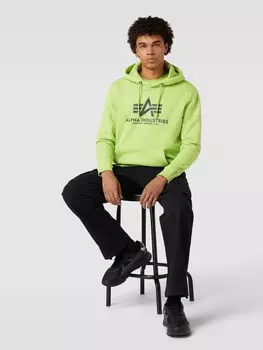 Толстовка с принтом этикетки модель "BASIC" Alpha Industries, неоновый желтый