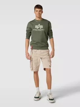 Толстовка с принтом этикетки модели "BASIC" Alpha Industries, оливково-зеленый