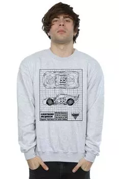 Толстовка с принтом Cars Lightning McQueen Blueprint Disney, серый