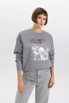 Толстовка с принтом Defacto, серый