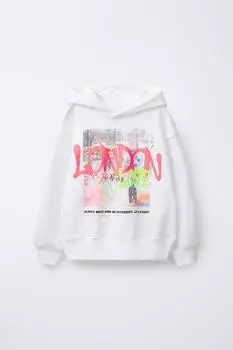 Толстовка с принтом граффити ZARA, устрично-белый