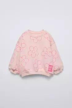 Толстовка с принтом и этикеткой ZARA, розовый