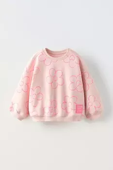 Толстовка с принтом и этикеткой ZARA, розовый