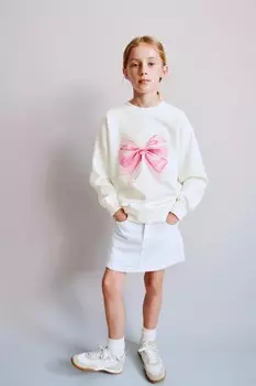 Толстовка с принтом и бантом ZARA, устрично-белый