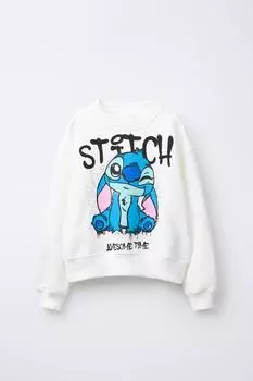 Толстовка с принтом lilo & stitch disney ZARA, устрично-белый