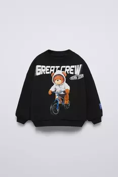 Толстовка с принтом медведя ZARA, черный