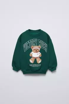 Толстовка с принтом медведя ZARA, средне-зеленый