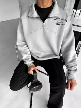 Толстовка с принтом на полумолнии Серая ablukaonline