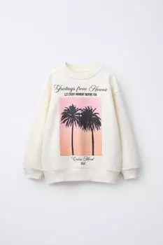 Толстовка с принтом пальмы ZARA, устрично-белый