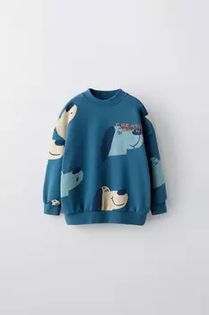 Толстовка с принтом собаки ZARA, голубоватый